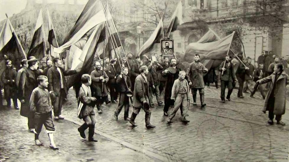 Демонстрация черносотенцев в Одессе вскоре после объявления Манифеста 17 октября 1905 г. Фото: Википедия