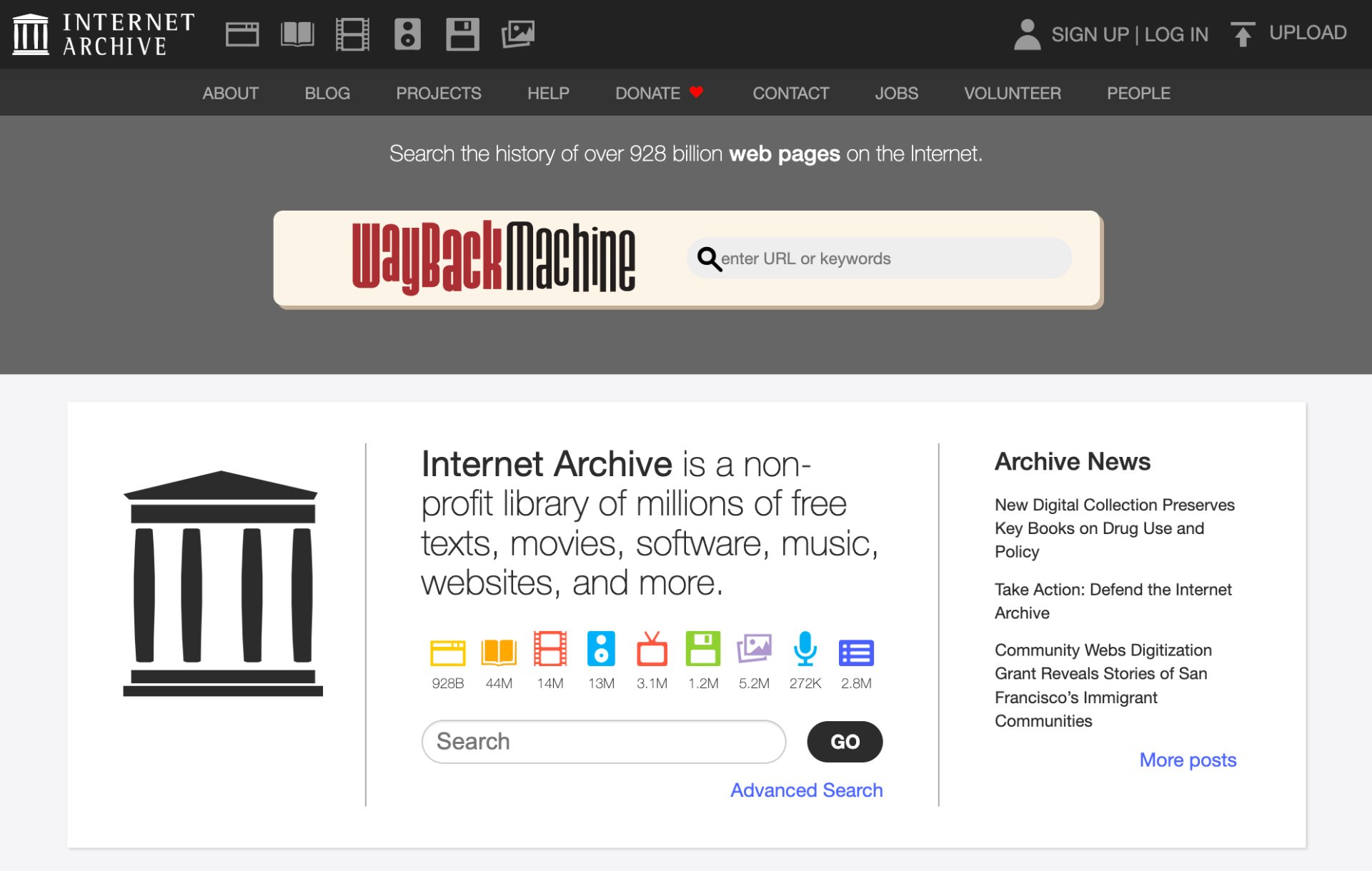 Internet Archive. Скриншот сайта